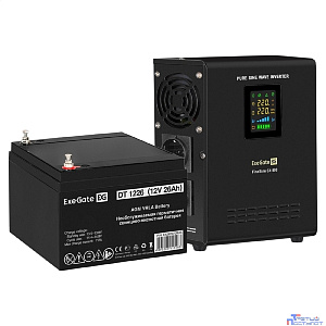Exegate EX296516RUS Комплект ИБП EX295996RUS + батарея 26Ач EX282970RUS 1шт (инвертор, синус, для котла, настенный) ExeGate FineSine SX-800.LCD.AVR.2SH