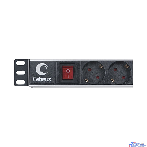 Cabeus PDU-8P Блок евророзеток для 19" шкафов, горизонтальный, 8 розеток, 10 A, выключатель, гнездо под шнур, алюминиевый корпус