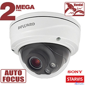 BEWARD SV2010DVZ Купольная IP-камера 2 Мп, 1/2.8'' КМОП Sony Starvis, 2xWDR до 120 дБ, 3 потока H.265/Н.264 HP/MP/BP, MJPEG, 30к/с, 1920x1080, моторизованный объектив 2.8-11мм