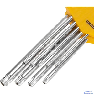 Kranz (KR-12-5221) Набор ключей имбусовых Tamper-Torx 9 шт., ТТ10-ТТ50, закаленные, удлиненные, никель