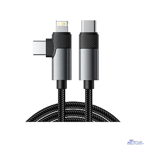 Rexant (18-7095) Кабель 2в1 Type-C, Type-C, Lightning 65Вт, 1м, в черной нейлоновой оплетке