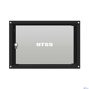 NTSS Шкаф настенный телекоммуникационный NTSS LIME 6U 550х350х370мм, 2 профиля 19, дверь стеклянная, боковые стенки несъемные, разобранный, черный RAL 9005 NTSS-WL6U5535GS-BL