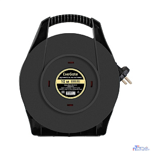 Exegate EX295743RUS Удлинитель на катушке ExeGate Master ECS-10-2-10 (4 евророзетки, IP20, 10м, защита от детей, защита от перегрузки, 2х0,75мм2, 10А/2.3кВт)