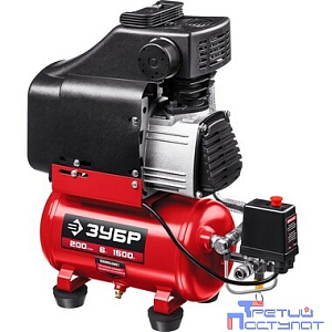 Компрессор поршневой Зубр КП-200-6 безмасляный 200л/мин 6л 1500Вт красный