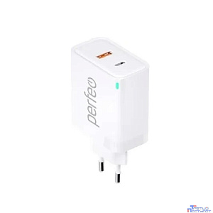 PERFEO Сетевое зарядное устройство с двумя разъемами USB-A+TYPE-C, GaN, 45W, белый (I4663)