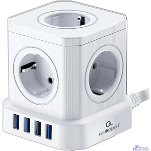 Cablexpert Сетевой фильтр Tower TWR-5-U4-W-3 (Tower 5р, 10А, 4 х USB, 3.1А, 3м, ур.защиты 4+) белый, коробка {22554}
