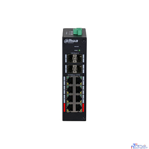 Dahua DH-HS4412-8ET-120 12-портовый управляемый коммутатор с PoE, промышленное исполнение  8 RJ45 10/100Мбит/с, 4 SFP 1000Мбит/с (uplink); до 120Вт; на DIN-рейку