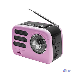 RITMIX RPR-033 PINK {Радиоприёмник порт 3хдиапазонный FM/AM/SW, Bluetooth v.5.3, воспр. с USB и с карт памяти micro SD (до 32Gb),  динамик 52мм 5 Вт 4 Ом}
