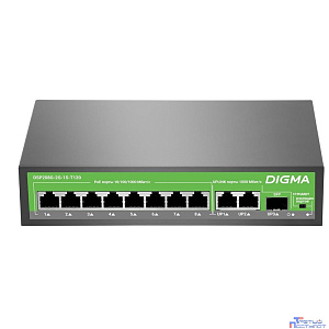 Digma DSP208G-2G-1S-T120 Коммутатор (L2) 10х1Гбит/с 1SFP 8PoE 8PoE+ 120W неуправляемый