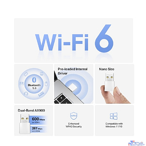 Mercusys MA60XNB Сверхкомпактный USB-адаптер с поддержкой Wi-Fi 6 AX900 и Bluetooth 5.3