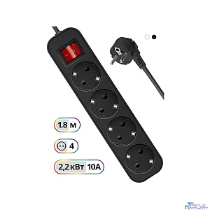 Defender Удлинитель G418 1.8 м, 4 розетки [99337] выключатель, с заземлением
