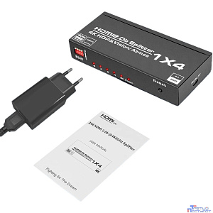 ORIENT HSP0104HL-2.0, HDMI 4K Splitter 1->4, HDMI 2.0/3D, UHDTV 4K/ 60Hz (3840x2160)/HDTV1080p, HDCP2.2, внешний БП 5В/2.0А, метал.корпус (30680)