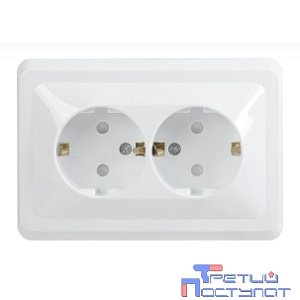 Iek ERV24-K01-16-DM РСш12-3-ВБ Розетка 2местн. с з/к c защ.штор. 16А ВЕГА (белый) IEK