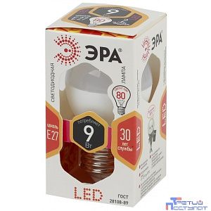ЭРА Б0029043 Лампочка светодиодная STD LED P45-9W-827-E27 E27 / Е27 9Вт шар теплый белый свет
