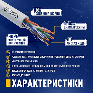 NEOMAX (NM13601-010) Шнур коммут. UTP 1 м, cat.6, серый, многожильный