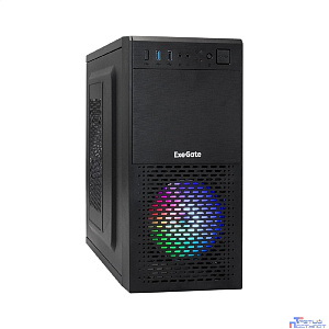 Exegate EX296389RUS Корпус Minitower ExeGate mEVO-7807-XP450 (mATX, БП XP450 с вент. 12см, 1*USB+1*USB3.0, черный, 1 вент. 12см с RGB подсветкой)
