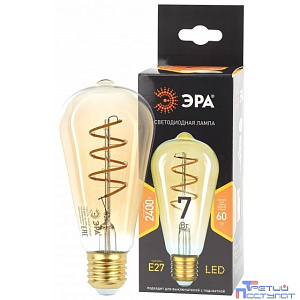 ЭРА Б0047665 Лампочка светодиодная F-LED ST64-7W-824-E27 spiral gold E27 / Е27 7Вт филамент золотистый теплый белый свет
