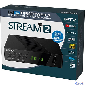 Perfeo DVB-T2/C приставка "STREAM-2" для  цифр.TV, Wi-Fi, IPTV, HDMI, 2 USB, DolbyDigital, пульт ДУ [PF_A4488 ]