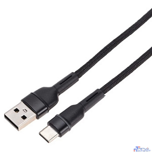 Rexant (18-7065) Кабель USB-A – Type-C, 3А, 18Вт, 1м, в черной нейлоновой оплетке, с LED подсветкой