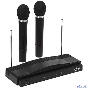 RITMIX RWM-210 {2 микрофона: 87.5 МГц - 92 МГц; раб. частоты: 100 Гц - 10 000 Гц;Чувств.: -30 дБ +/-3 дБ; пит. системы: AC 220 в  / 500 мА}