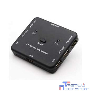 ORIENT HS21, HDMI KVM переключатель на 2 устройства, порты HDM + 2xUSB (клавиатура+мышь), поддержка 4K@30Hz, кнопка переключения на корпусе, не требуется внешнее питание (31066)