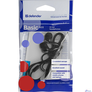 Defender стерео Basic-603 для плеера, черный, 1,1 м [63603]