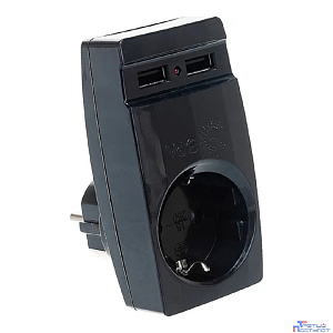 ЭРА Б0026333 Адаптер "Polynom" SP-1e-USB-B 1гн 220V + 2xUSB 2100mA, c заземл, (черный)