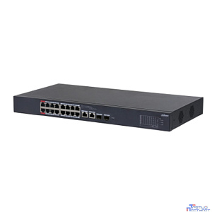 DAHUA DH-CS4218-16ET-240 16-портовый PoE коммутатор L2 с функцией облачного управления, 16xRJ45 100Mb PoE, 2хКомбо SFP/RJ45 1Gb uplink, суммарно 240Вт, коммутация 7.2 Гбит/с, MAC-таблица 8К