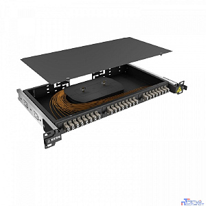 NTSS Кросс 19" NTSS PREMIUM выдвижной, предсобранный 1U, 16 портов LC/UPC duplex, 62,5/125 мкм, (сплайс, пигтейлы, кдзс, планки, адаптеры), черный, RAL9005 NTSS-RsFOB-PM-1U-16-2LC/U-62.5-SP1.5G1A-BL