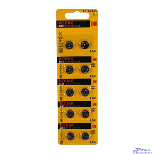 Kodak AG12 (386) LR1142, LR43 [KAG12-10] Max Button Cell (100/1000/70000) (10 шт. в уп-ке)