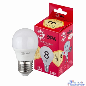 ЭРА Б0050697 Лампочка светодиодная RED LINE LED P45-8W-827-E14 R Е14 / E14 8 Вт шар теплый белый свет