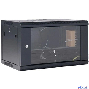 Rexant (04-0654-112) Настенный телекоммуникационный шкаф 19" 6U 550?400мм, дверь стекло, с задней стенкой, разборный, черный (RAL 9005)