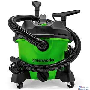 Greenworks Строительный пылесос, {Мощность 1300 Вт; Объем 34 л; Сухая уборка/сбор воды; шланга 3 м; кабеля 3 м; Функция выдувания воздуха; 8,4 кг} [4701207]