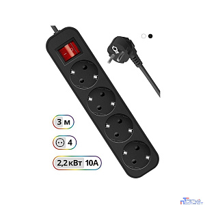 Defender Удлинитель G430 3.0 м, 4 розетки [99338] выключатель, с заземлением