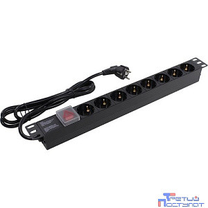 Exegate EX280842RUS Блок розеток ExeGate ServerPro PDU-19H803 Al-8S-EU2-SW, 19",1U,алюм, 8Schuko, евровилка, 2м