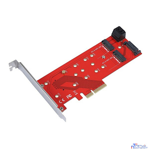 ORIENT C298E, Переходник PCI-E 4x->NGFF (M.2) M-key PCI-E SSD + 2xSATA->2xNGFF (M.2) B-key SSD, тип 2230/2242/2260/2280, SATA кабель - 2шт. в комплекте (30898)