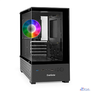 Exegate EX298754RUS Корпус Minitower ExeGate i3 SEA-NPX650 (mATX, БП 650NPX, 2*USB+1*USB3.0, HD аудио, черный, 1 вент. 12см с RGB подсветкой, передняя и боковая панели - закаленное стекло)