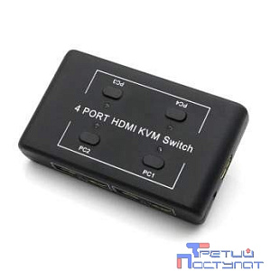 ORIENT HS41, HDMI KVM переключатель на 4 устройства, порты HDM + 2xUSB (клавиатура+мышь), поддержка 4K@30Hz, кнопка переключения на проводе 1.2 м, не требуется внешнее питание (31067)
