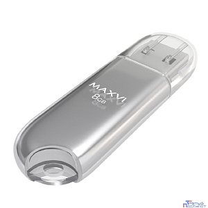 Maxvi USB Drive 8GB P1 silver, монолит с колпачком, ABS пластик, USB 2.0