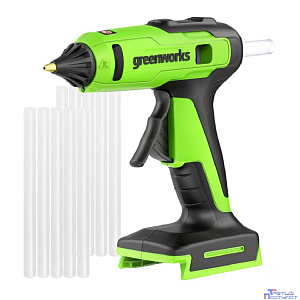 Greenworks G24GLG Пистолет клеевой, 24V, 150°С, 90 сек, 11 мм, без АКБ и ЗУ [3502207]