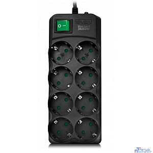 SVEN Фильтр SF-08E-16 3,0 м (8 розеток с защитными шторками,16А) черный, цветная коробка [SV-021610]