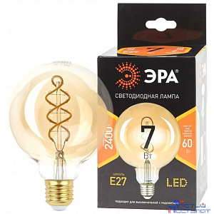 ЭРА Б0047663 Лампочка светодиодная F-LED G95-7W-824-E27 spiral gold E27 / Е27 7Вт филамент шар золотистый теплый белый свет