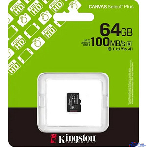 Micro SecureDigital 64GB Kingston Canvas Select Plus Gen3 100MB/s A1, без адаптера