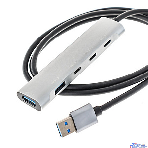ORIENT CU-422A, разветвитель USB 3.2 Gen1 (5 Гбит/c), порты: 2xUSB-A + 1xUSB-C, 1 порт USB 2.0 USB-C, порт для доп.питания USB-C, алюм.корпус, кабель подключения USB Type-A, длина 1.2 метра (31334)