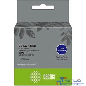 Этикетки Cactus CS-LW-11352 сег.:54x25мм черный белый 500шт/рул Dymo Label Writer 450/4XL
