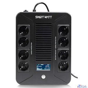SMARTWATT UPS SAFE PRO LCD 1000 {линейно-интерактивный, 1000/600 ВА/Вт, напольный/настенный, LCD дисплей, Shuko CEE7/4 - 8 шт. (4 шт. с резервным питанием, 4 шт. - сетевой фильтр}