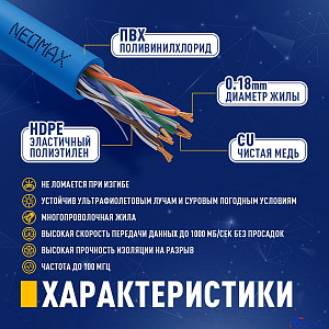 NEOMAX (NM13001-050B) Шнур коммут. UTP 5 м, cat.5е, синий, многожильный