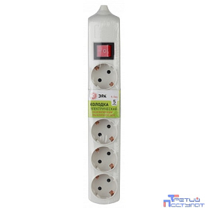 ЭРА C0045326 Колодка K-5es с заземлением с выключателем 5 гнезд белая {корпус полипропилен}