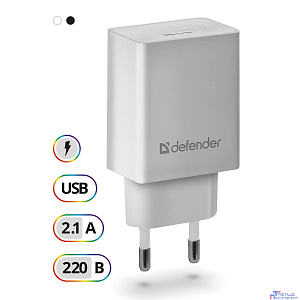 Defender Сетевой адаптер 1xUSB, 5V/2.1А, белый , пакет (EPA-10) (83549)