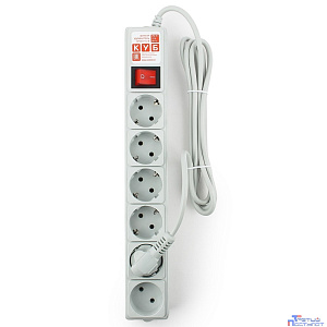PowerCube Фильтр-удлинитель (SPG(5+1)-B-10), 3,0 м 6 розеток 10А/2,2кВт, серый